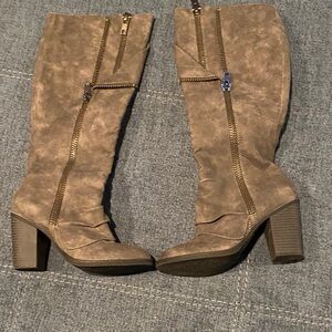 Not Rated Brown Heeled Boots with Zipper Accents